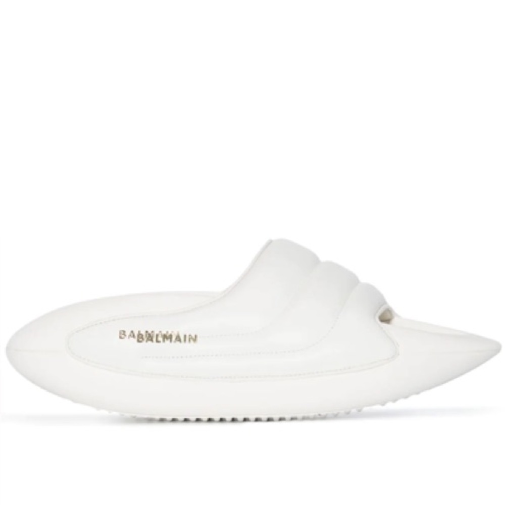 Balmain White puffy slides